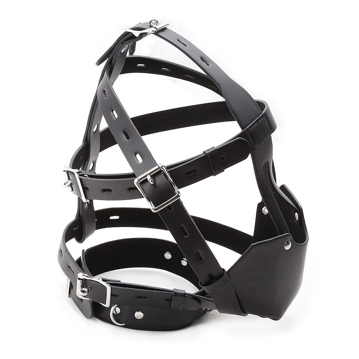 Black Genuine Leather Pony Harness Mask with Collar – BDSM Headgear - Tarisss Sex Toy Store