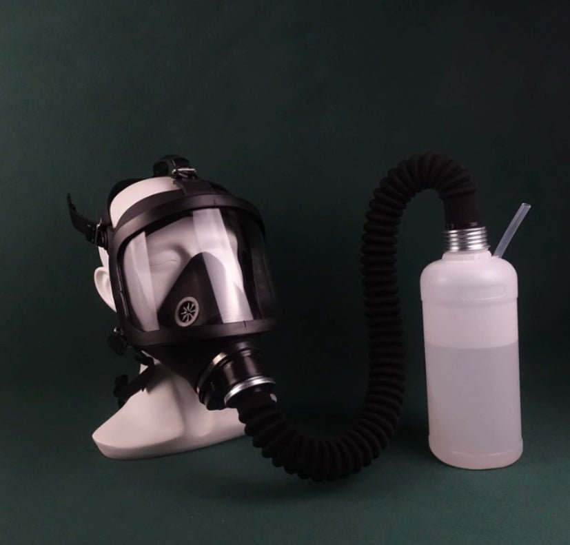 Black Silicone Gas Mask with Detachable Hose and Drinking Bottle for Roleplay and Party Costume - Tarisss Sex Toy Store