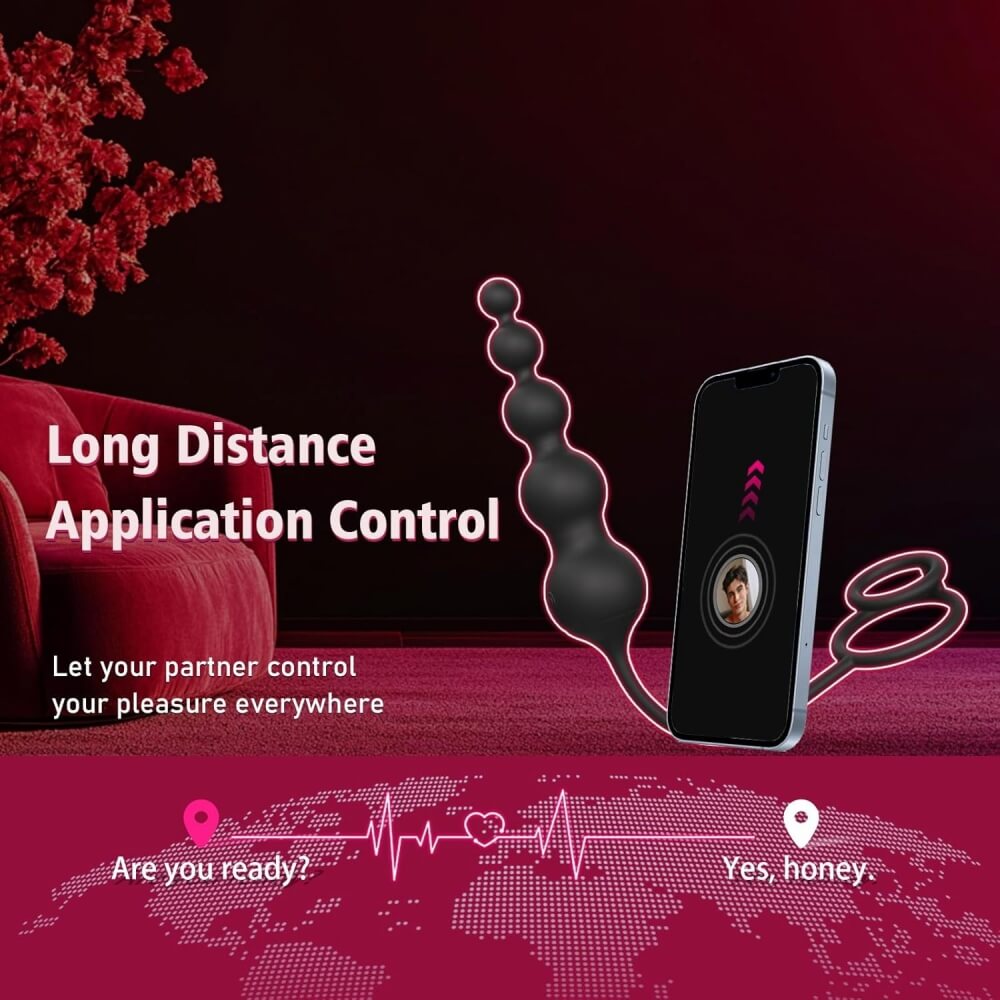 Bluetooth APP Remote Control Thrusting Prostate Massager with 9 Modes & Penis Ring & Anal Beads - Tarisss Sex Toy Store