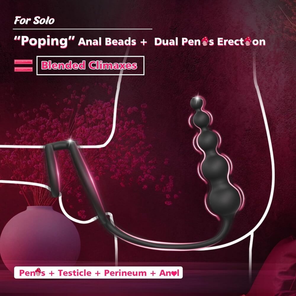 Bluetooth APP Remote Control Thrusting Prostate Massager with 9 Modes & Penis Ring & Anal Beads - Tarisss Sex Toy Store