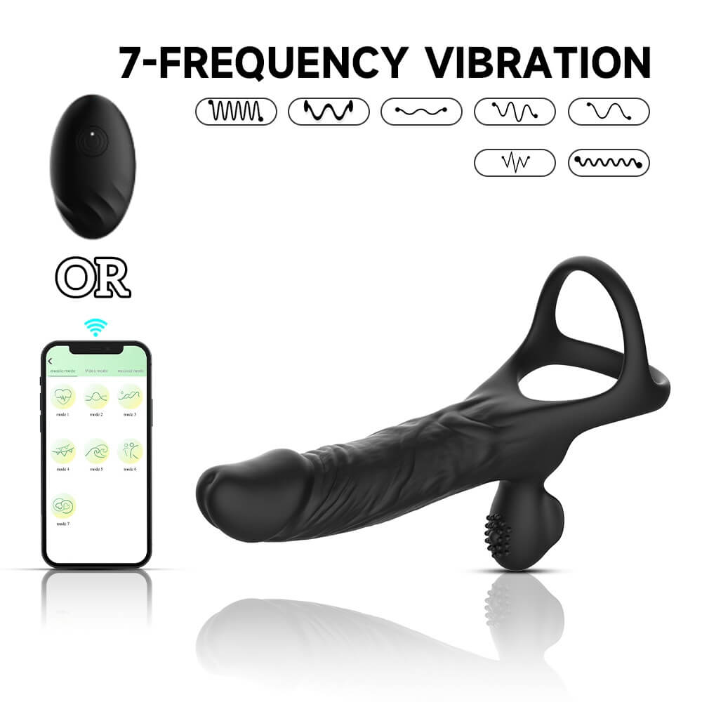 Bluetooth APP Remote Control Vibrating Penis Sleeve with Penis Ring - Tarisss Sex Toy Store