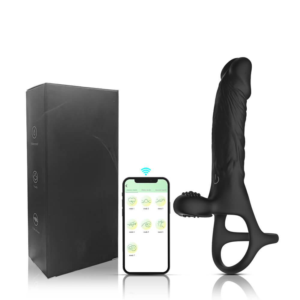 Bluetooth APP Remote Control Vibrating Penis Sleeve with Penis Ring - Tarisss Sex Toy Store