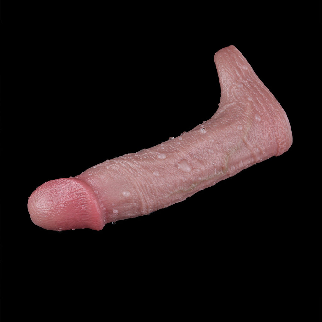 Vibrating Realistic Cock Sleeve with Locking Ring — Platinum Silicone Penis Extender for Couples