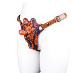 Brown Leather Wolf Shape Strap - On Harness with Dragon - Style Vibrating Silicone Dildo - Tarisss Sex Toy Store