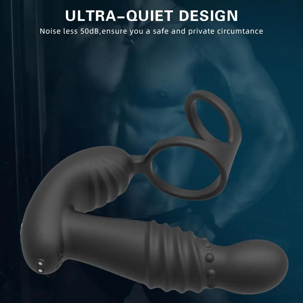 Remote Control Thrusting Prostate Massager with Dual Cock Rings – Hands-Free P-Spot Stimulator | Domlust
