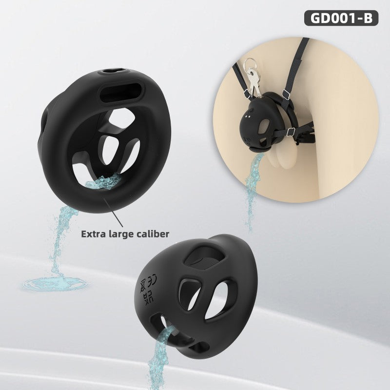 Electric Silicone Chastity Cage with Remote Control, Vibrating Plug & Harness