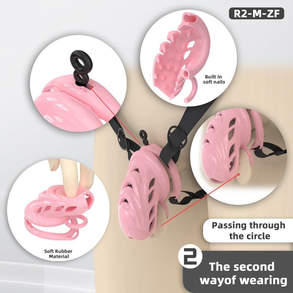 Male Chastity Cage with Soft Internal Stimulators – Breathable Waterproof Adjustable Device with 6 Ring Sizes & Discreet Lock (S/M)