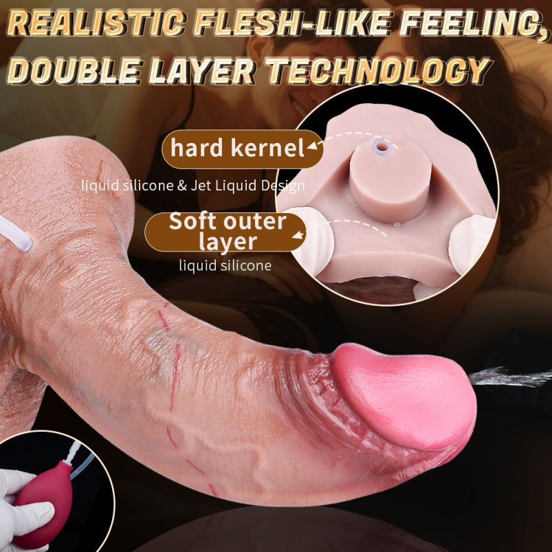 Realistic Squirting Dildo – Big Testicle Flesh Silicone Ejaculating Suction Cup Sex Toy | Domlust