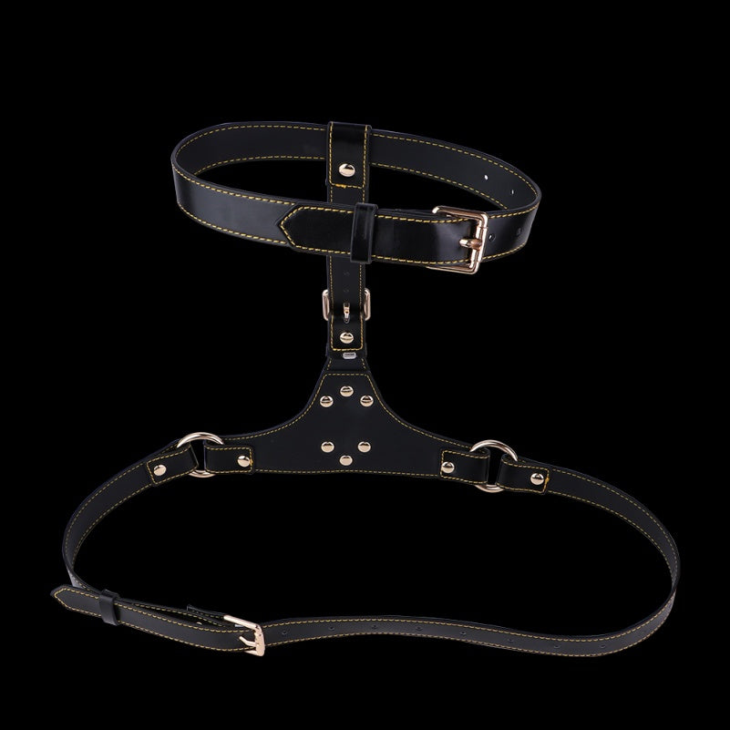 Bettie Bondage Leather Chest Harness with Nipple Clamps – Adjustable Restraint for Breeding Kink