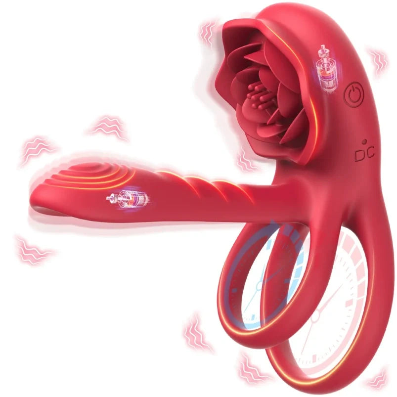 G-Spot Vibrating Silicone Cock Rings – Rose Clitoral Suction Masturbation Couple Sex Toys