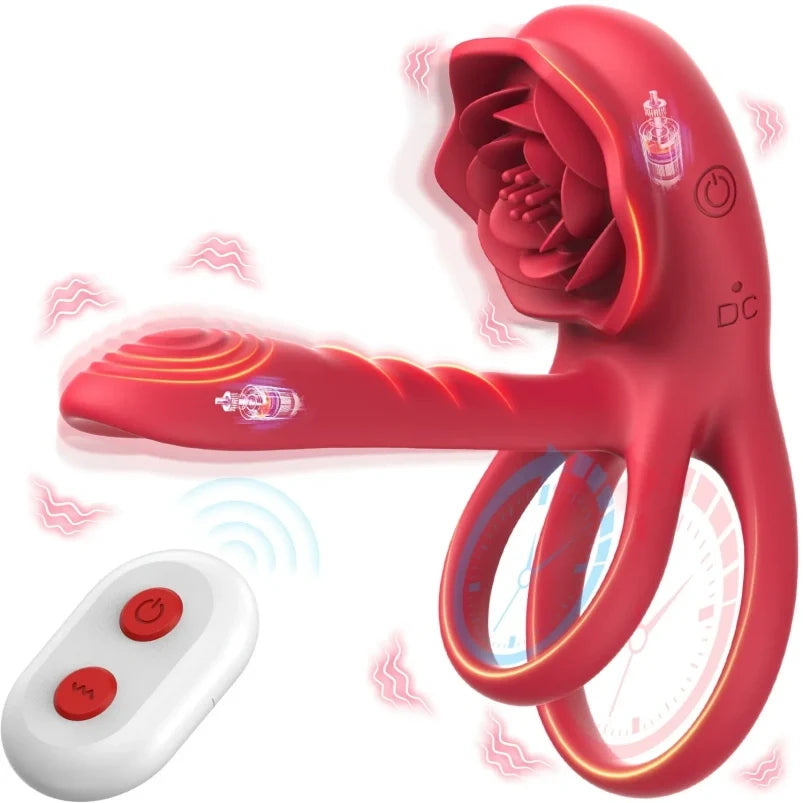 G-Spot Vibrating Silicone Cock Rings – Rose Clitoral Suction Masturbation Couple Sex Toys