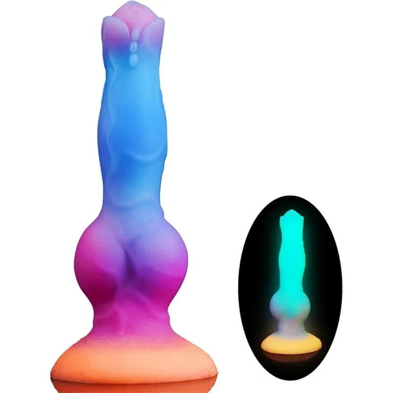 Luminous Canine Knot Dildo — Glowing Beast Fantasy Silicone Anal Expansion & Butt Plug Toy