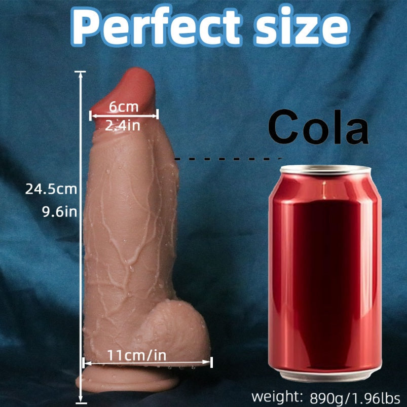 Domlust Thick Silicone Dildo – Small Glans 9.6" Flesh | Weighted Suction Cup Anal & Vaginal