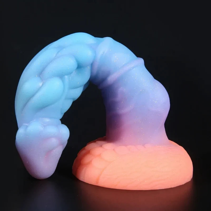 Domlust Glow-in-the-Dark Dragon Dildo | Platinum Silicone Fantasy Butt Plug with Suction Cup