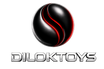 A stylized black oval logo with a red curved stripe above the wordmark 'DILOKTOYS' in metallic silver letters on a plain white background.
