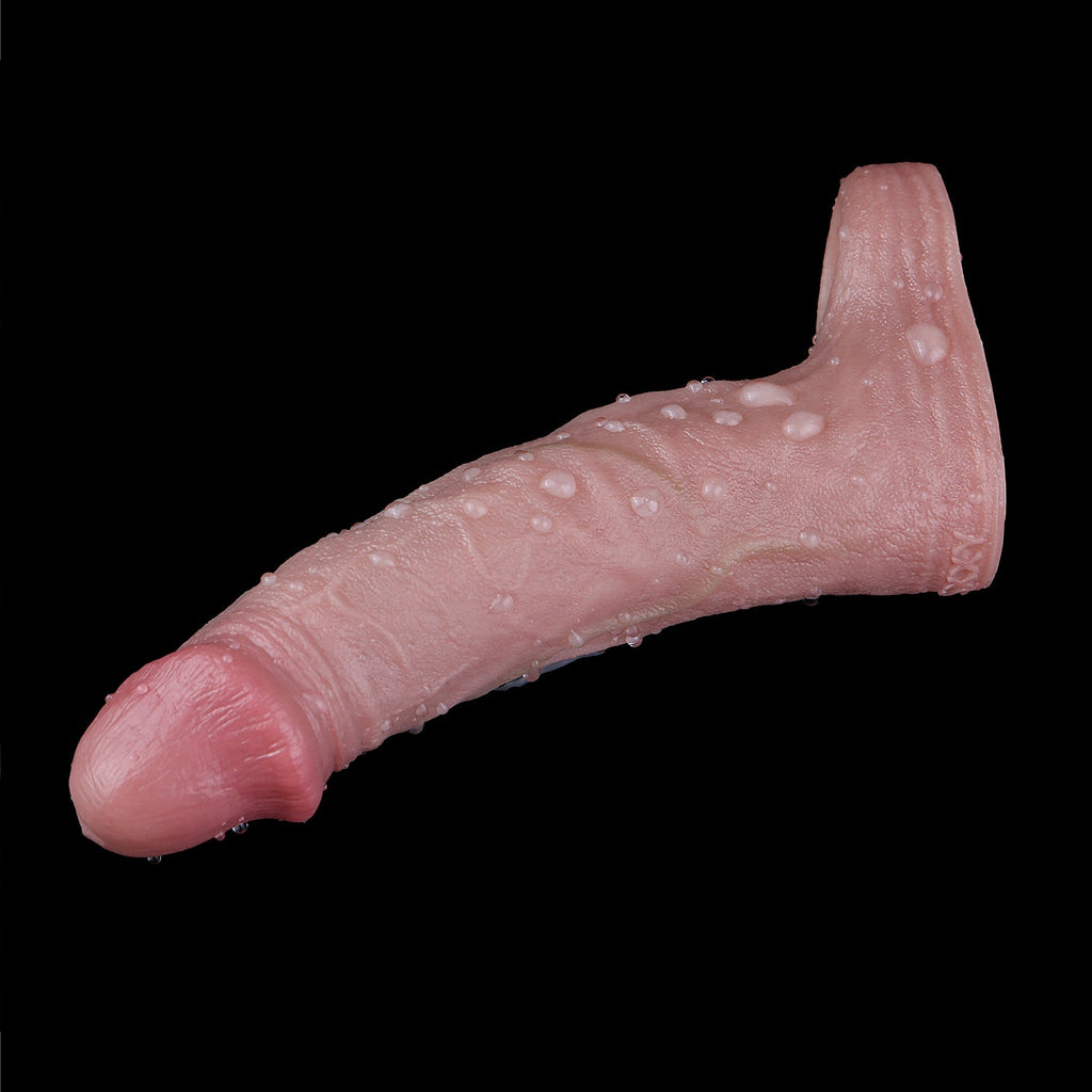 Realistic Vibrating Cock Extender Sleeve  — Platinum Silicone Penis Extender for Couples