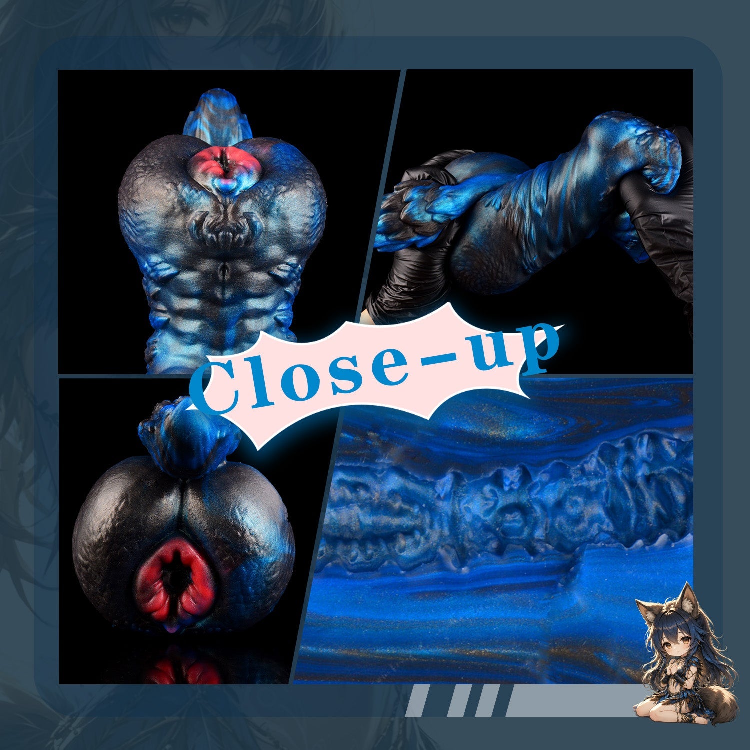 Dark Wolf-Girl Alien Torso Pocket Pussy – Dual-Channel | Ultra-Soft Platinum Silicone | Fantasy Male Masturbator