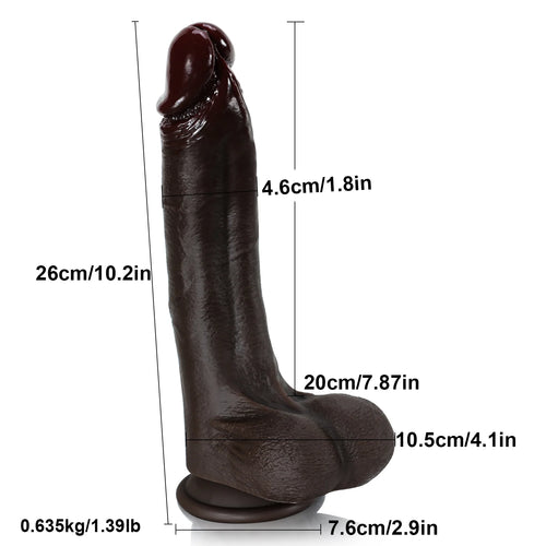 10-inch Black Dildo Anal Butt Plug - Realistic Big Testicle Penis BBC Suction Cup Sex Toys