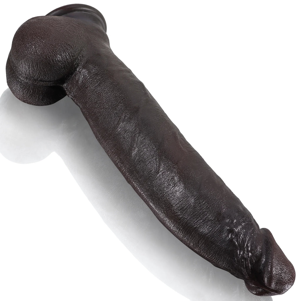 12 inch Penis Silicone Butt Plug - Realistic Black Dildo Small Testicle Prostate Massager