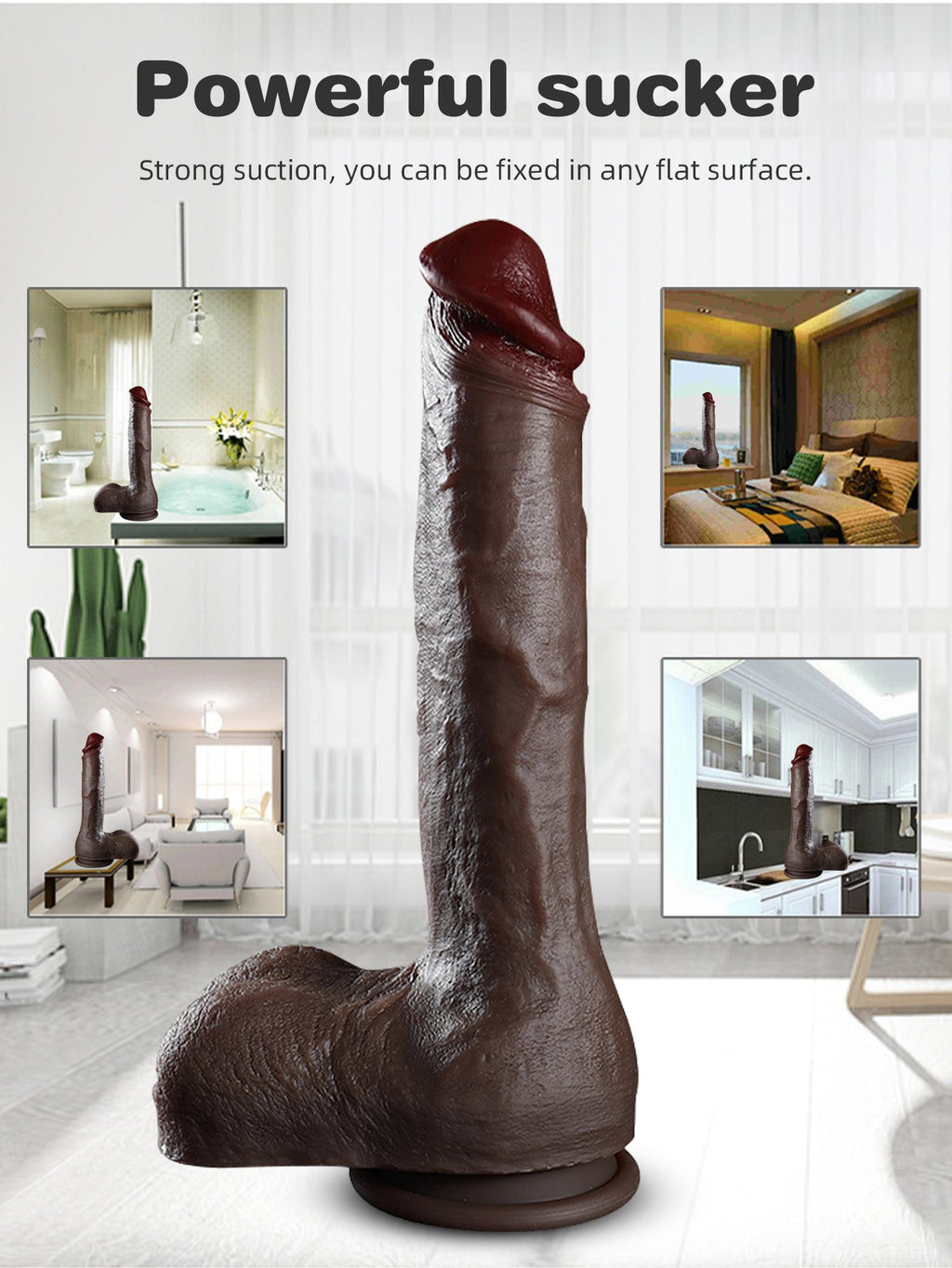 Ebony Dildo Anal Butt Plug - 10-inch Big Testicle Silicone Suction Cup Sex Toy for Women