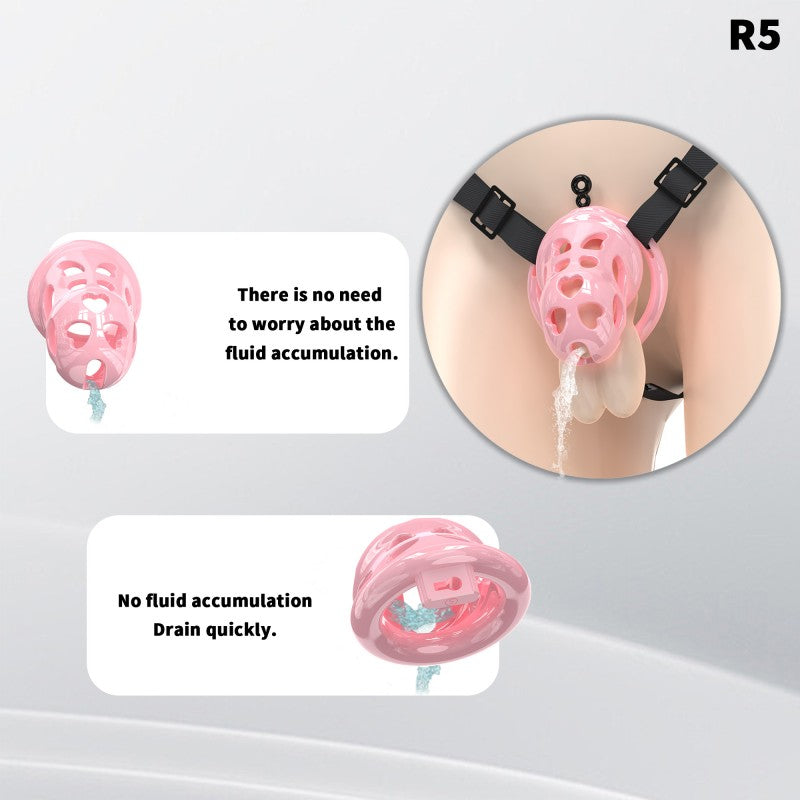Heart-Shaped Hollow Silicone Chastity Cage | Male S/M 6 Rings, Key Lock (R5)