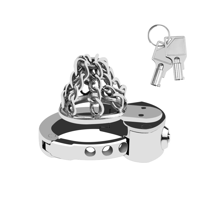Stainless Steel Chastity Device with Chain Design | Long Cock Cage for Men with 6-Level Adjustable Ring (32–50mm)