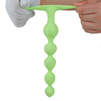 Emerald Heart Fox Tail Plug with Beads – Soft Silicone Fantasy Anal Beads with Fluffy White Tail - Tarisss Sex Toy Store