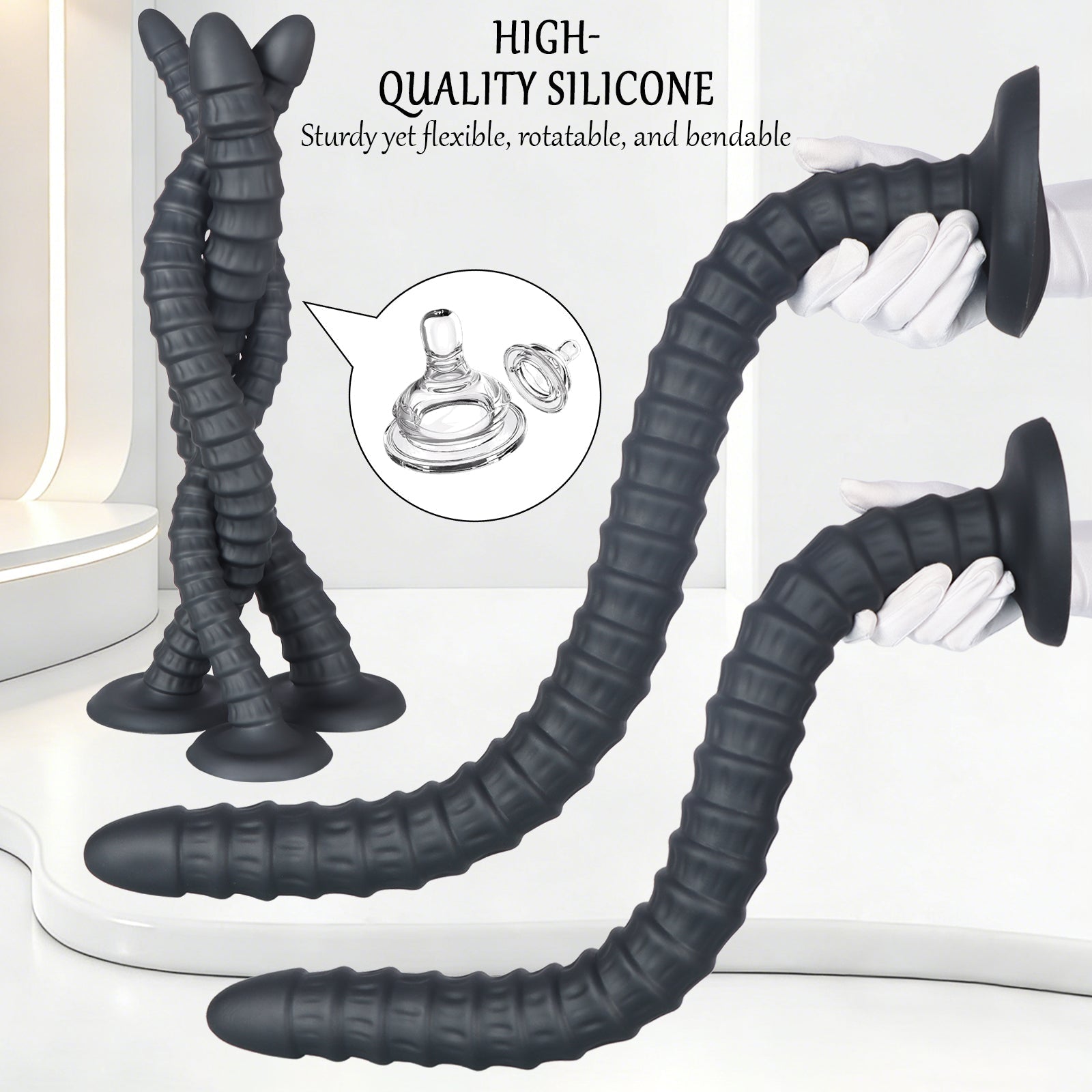 Extra - Long Textured Silicone Dildo with Suction Base – Multi - Size (S–XXL) - Tarisss Sex Toy Store