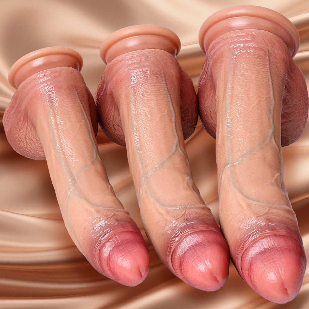 Domlust Realistic Curved Dildo – Dual-Density Platinum Silicone Fleshy Vein Texture G-Spot Suction Cup Sex Toy