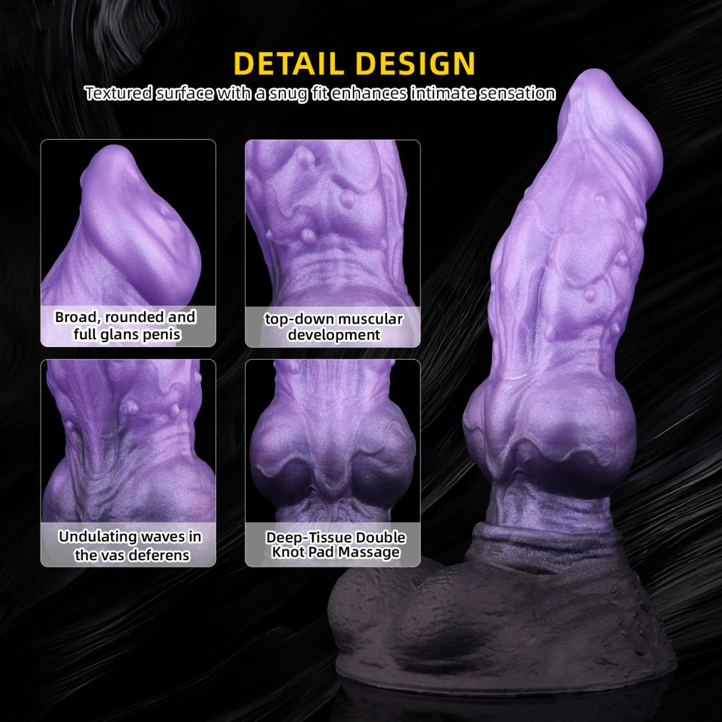 Domlust Wolf Knot Dildo — Dual Density Platinum Silicone Creature Cock with Suction Cup