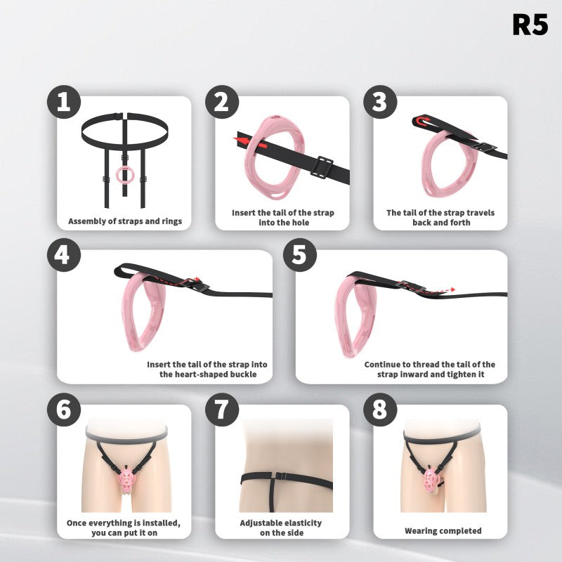 Heart-Shaped Hollow Silicone Chastity Cage | Male S/M 6 Rings, Key Lock (R5)