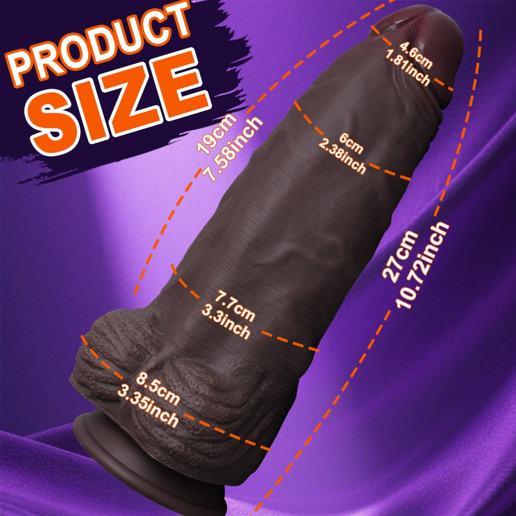 10.72-Inch Big Black Dildo – Dual-Density Silicone, 2.4" Girth, Suction Cup | Domlust