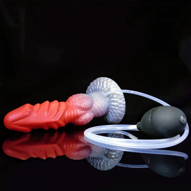 Squirting Dragon Dildo – Blood-Red Spiral Scales | Fake Cum | Platinum Silicone Beast Sex Toy