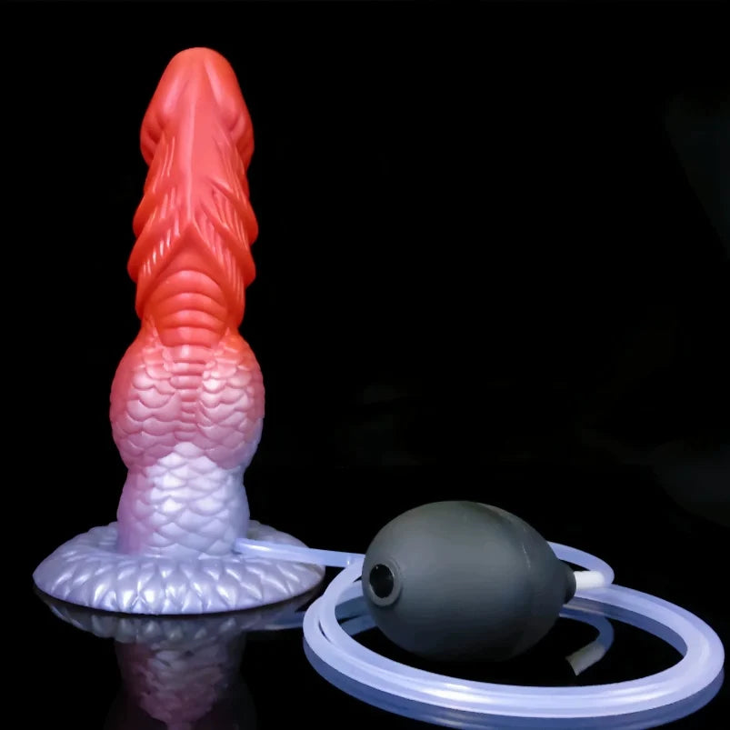 Squirting Dragon Dildo – Blood-Red Spiral Scales | Fake Cum | Platinum Silicone Beast Sex Toy
