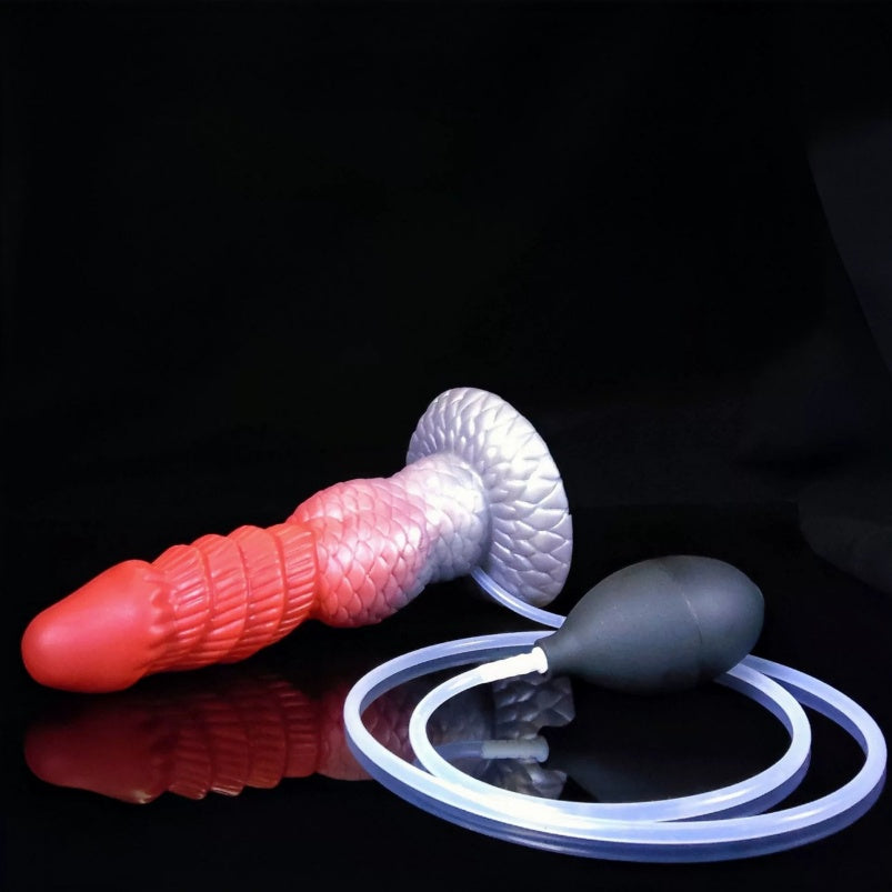 Squirting Dragon Dildo – Blood-Red Spiral Scales | Fake Cum | Platinum Silicone Beast Sex Toy