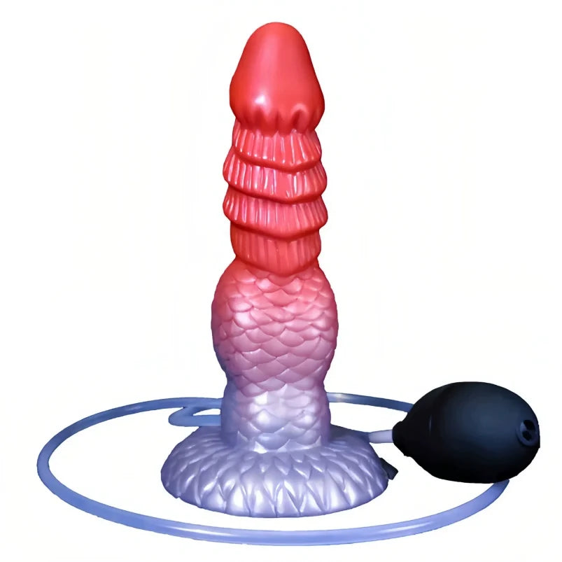 Squirting Dragon Dildo – Blood-Red Spiral Scales | Fake Cum | Platinum Silicone Beast Sex Toy