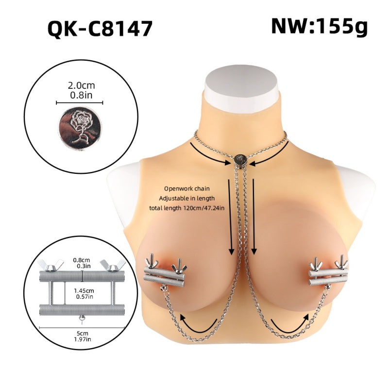 Rose Nipple Clamps Restraint Set – Stainless Steel BDSM Art Necklace
