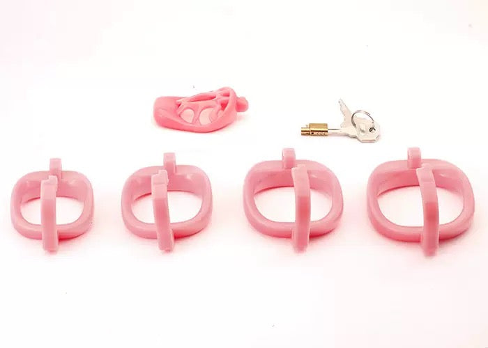 Plastic Male Chastity Cage with Key – Adjustable ABS Design, 3 Internal Styles, 4 Ring Sizes (42–55mm), Pink / Black / Clear