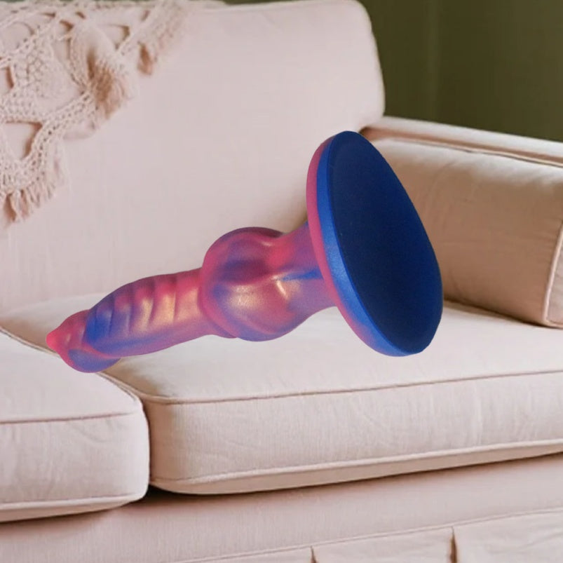 Dog Dildo – Aurora Borealis Platinum Silicone | Knotted Fantasy 7 Inch | Anal & Vaginal | Domlust