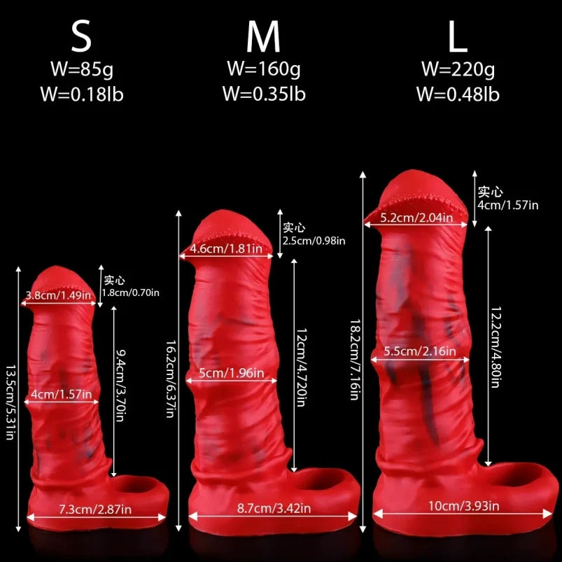 Fantasy Blood-Red Silicone Realistic Horse Cock Sleeve – Ejaculation Control Tool for Male Erectile Support