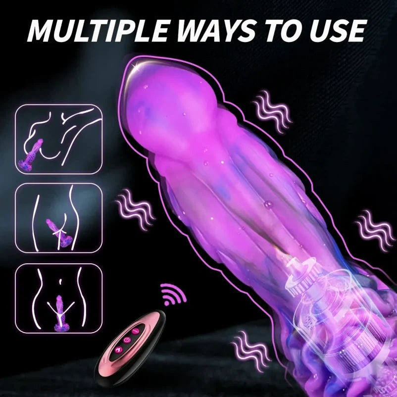 Domlust DrakeWave – Purple Dragon Vibrating Dildo | 10 Vibration + 7 Thrust Modes | Wireless Remote Platinum Silicone