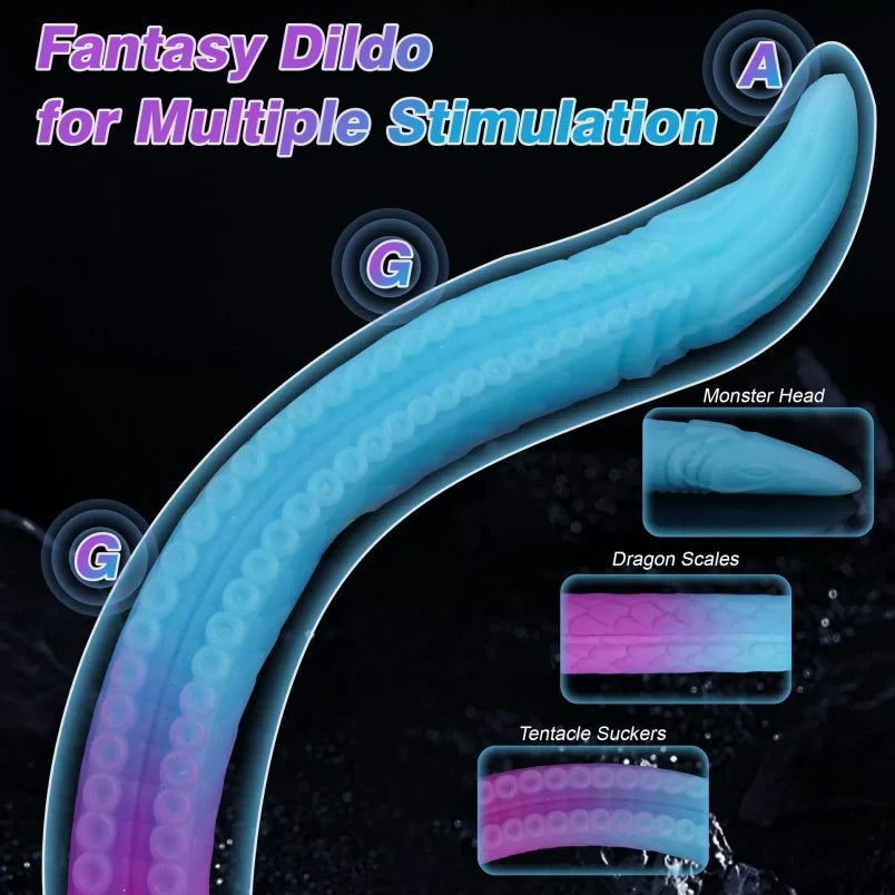 Glow-in-the-Dark Tentacle Dildo | Long Silicone Anal Whip & Butt Plug by Domlust