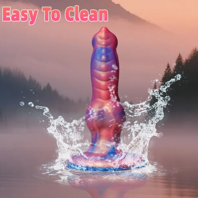 Dog Dildo – Aurora Borealis Platinum Silicone | Knotted Fantasy 7 Inch | Anal & Vaginal | Domlust