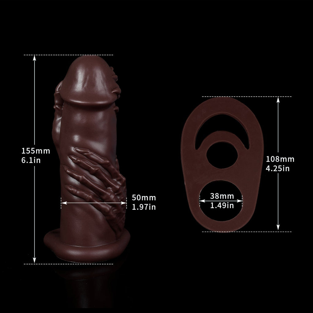 Ebony BBC Cock Sleeve Extender - Fist Blowjob Penis Ring Condom Silicone Sex Toy for Men