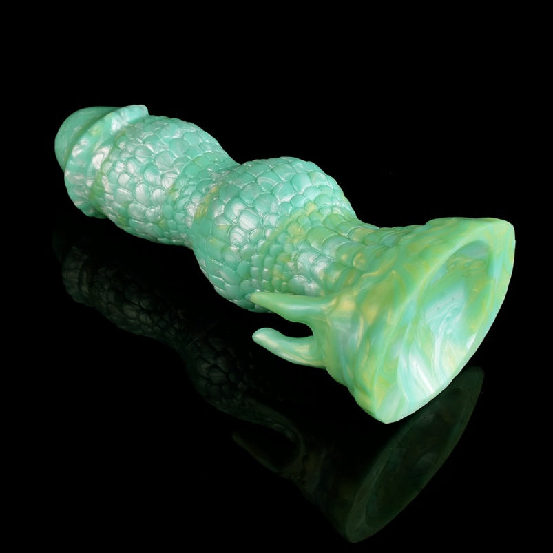 Green Dragon Scale Fantasy Dildo — Strap-On & Suction Cup Silicone Beast Sex Toy for Vaginal & Anal Play
