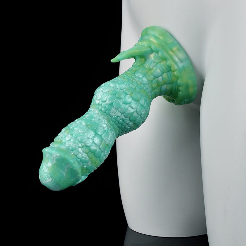 Green Dragon Scale Fantasy Dildo — Strap-On & Suction Cup Silicone Beast Sex Toy for Vaginal & Anal Play