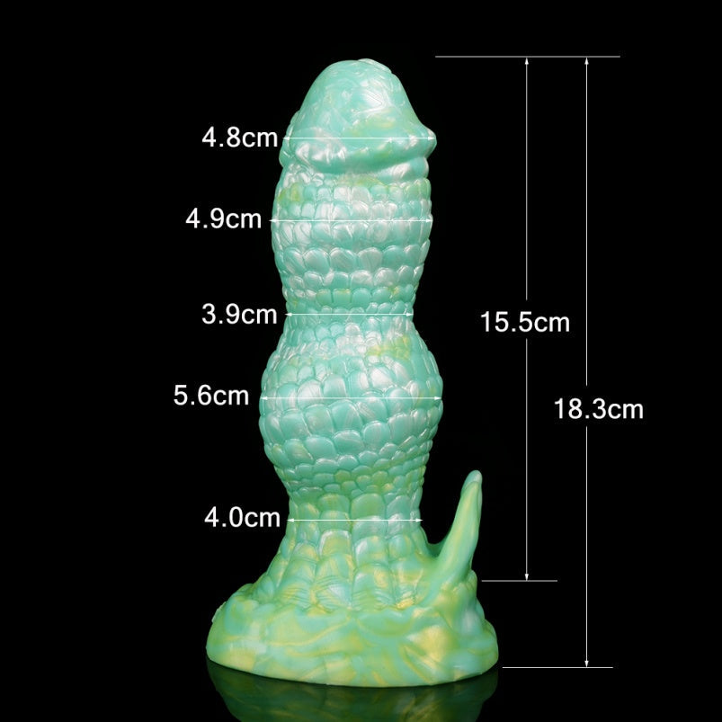Green Dragon Scale Fantasy Dildo — Strap-On & Suction Cup Silicone Beast Sex Toy for Vaginal & Anal Play