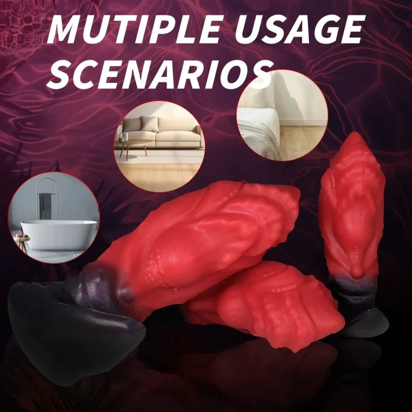 Crimson Silicone Butt Plug Fantasy Dragon Dildo - Stimulation Tool for Vaginal and Anal Expansion