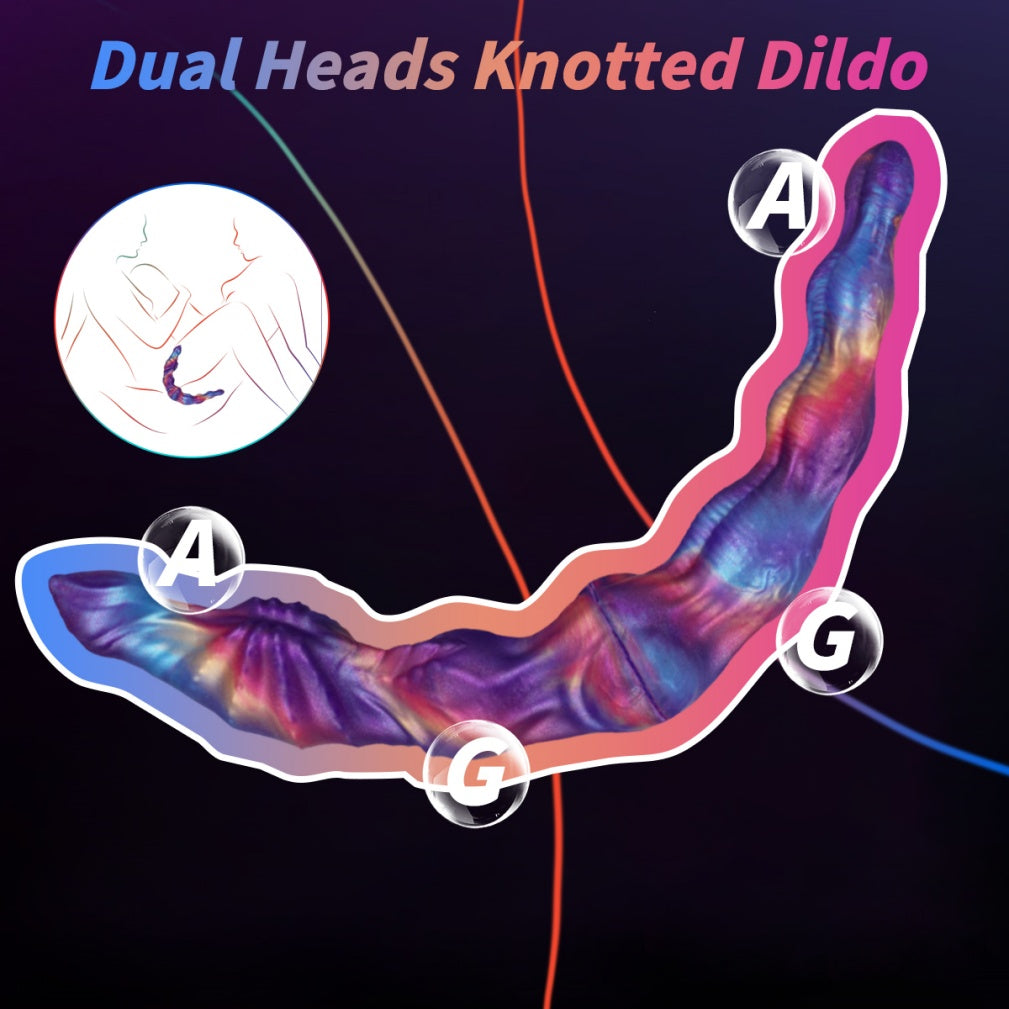 Nebula Twin-Link – Platinum Silicone Double Ended Knotted Dildo | Domlust Fetish
