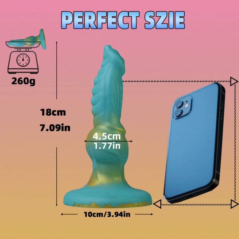 Domlust Dog Dildo with Knot | Azure & Gold Platinum Silicone Canine Fantasy Toy
